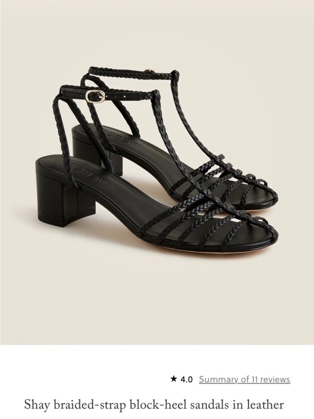 NWB J.Crew Shay Black Leather Braided Strap Block Heeled Sandals 8.5